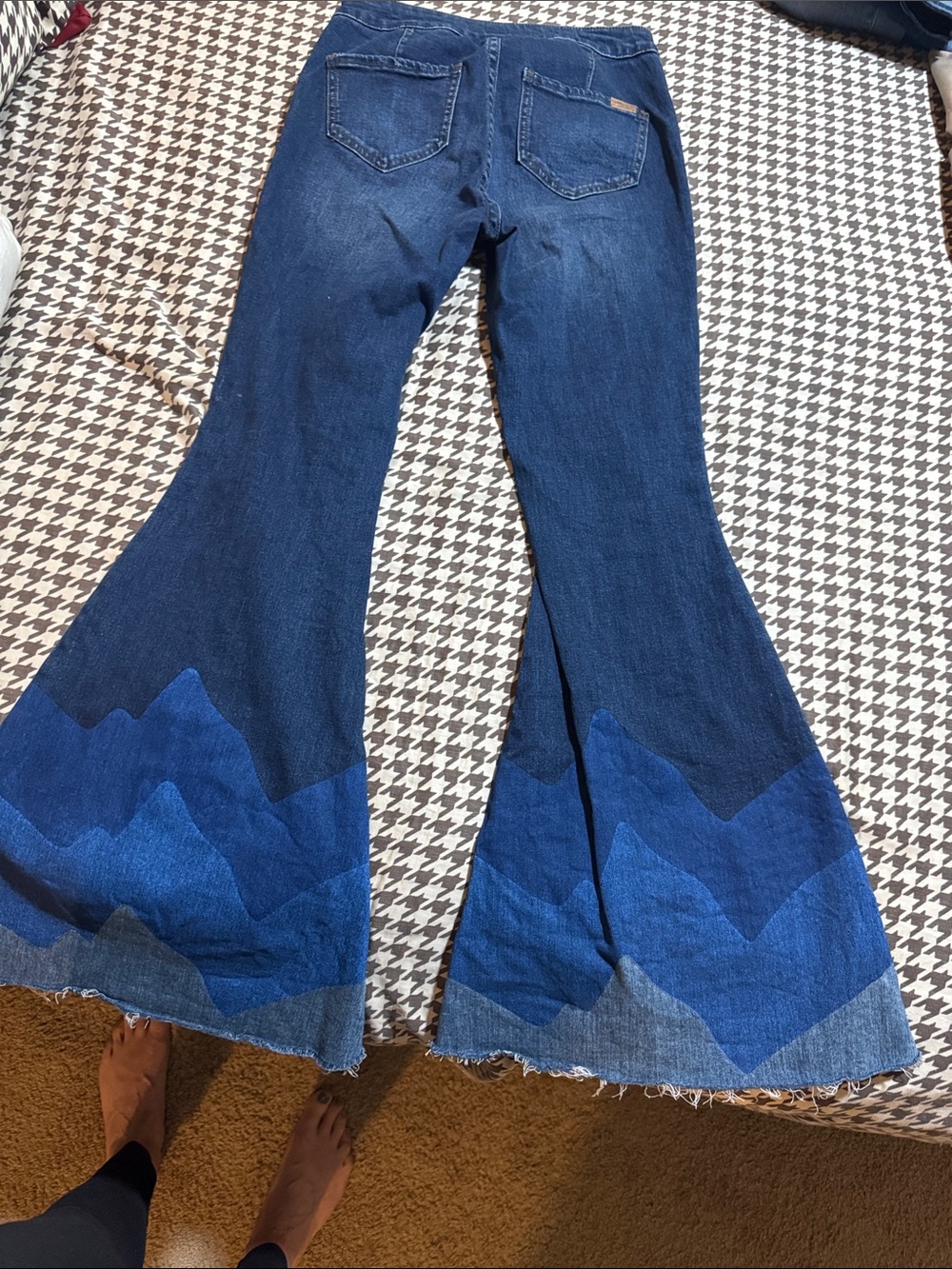 Dark Blue Flare Jeans with Mountain Panel Detail - Picture 6 of 9